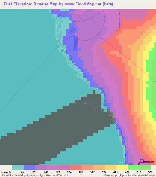 Fusi,American Samoa Elevation Map