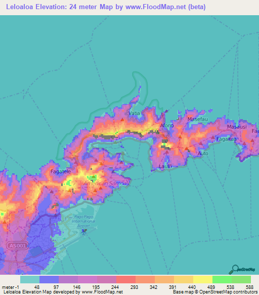 Leloaloa,American Samoa Elevation Map