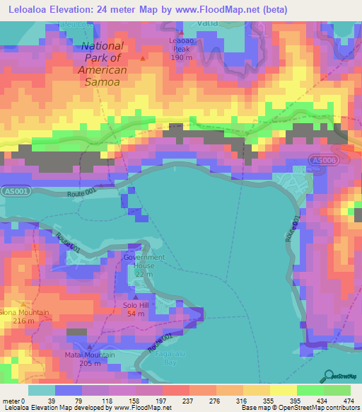 Leloaloa,American Samoa Elevation Map