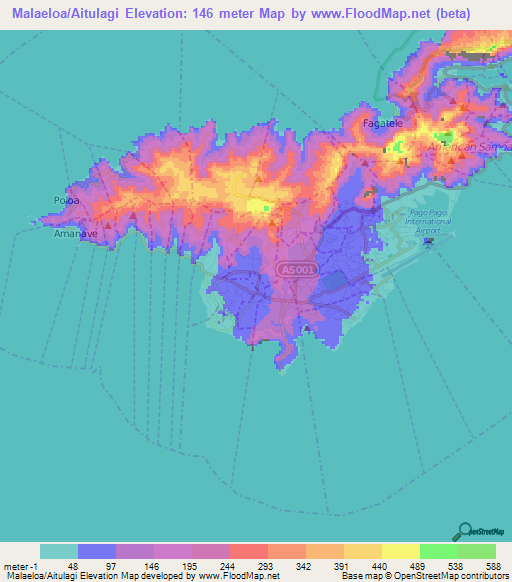 Malaeloa/Aitulagi,American Samoa Elevation Map