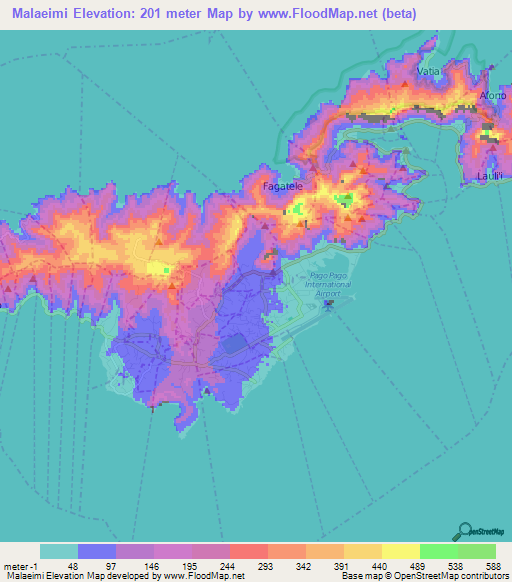Malaeimi,American Samoa Elevation Map
