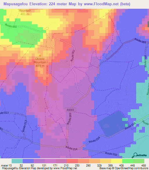 Mapusagafou,American Samoa Elevation Map