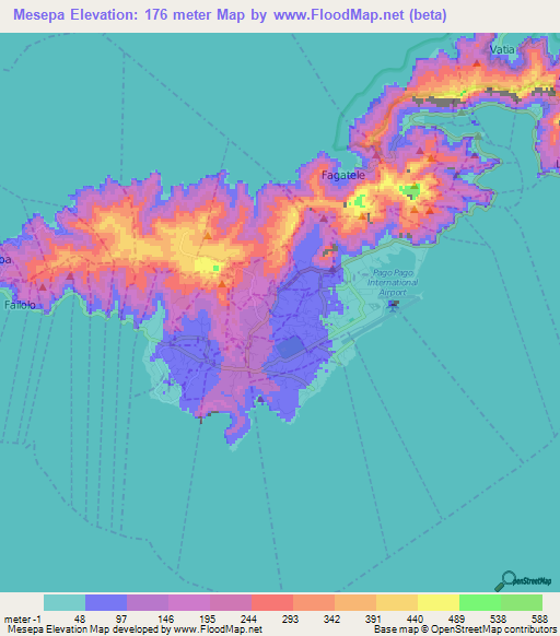 Mesepa,American Samoa Elevation Map