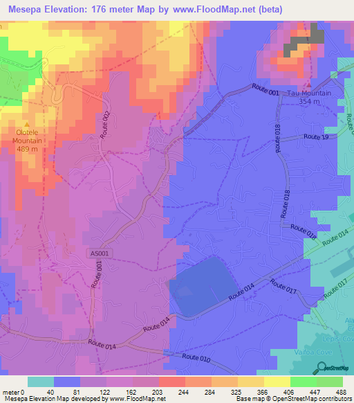 Mesepa,American Samoa Elevation Map