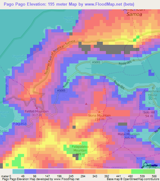Pago Pago,American Samoa Elevation Map