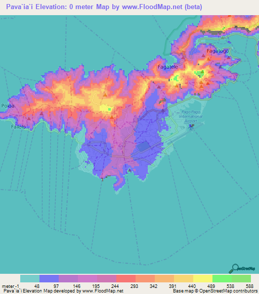 Pava`ia`i,American Samoa Elevation Map