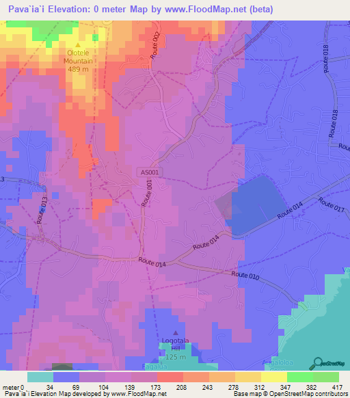 Pava`ia`i,American Samoa Elevation Map