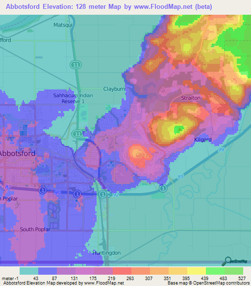 Abbotsford,Canada Elevation Map