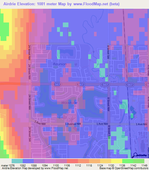 Airdrie,Canada Elevation Map