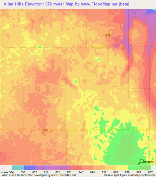 Allan Hills,Canada Elevation Map