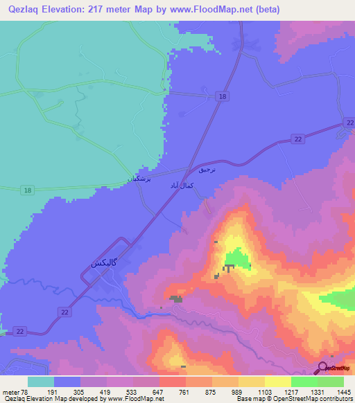 Qezlaq,Iran Elevation Map
