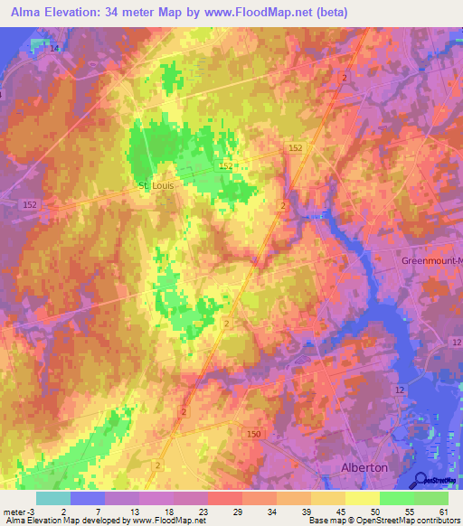 Alma,Canada Elevation Map