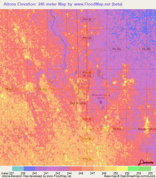 Altona,Canada Elevation Map