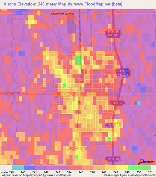 Altona,Canada Elevation Map