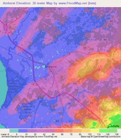 Amherst,Canada Elevation Map