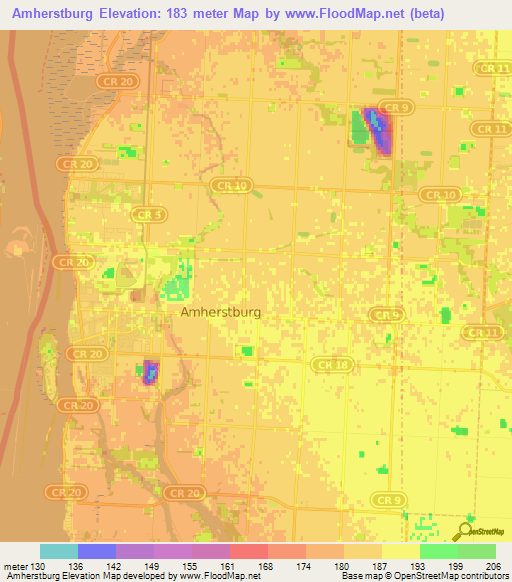 Amherstburg,Canada Elevation Map