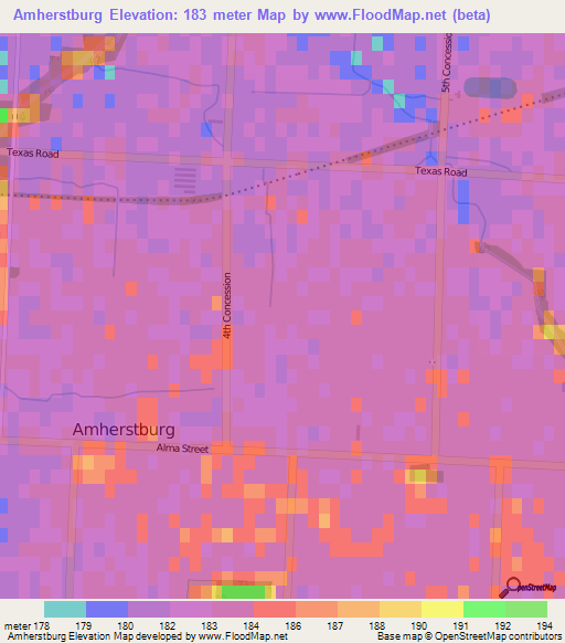 Amherstburg,Canada Elevation Map