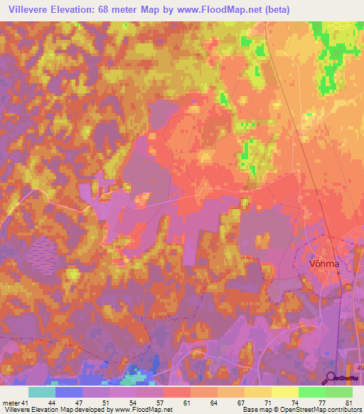 Villevere,Estonia Elevation Map