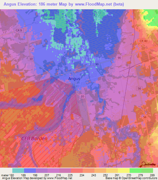 Angus,Canada Elevation Map