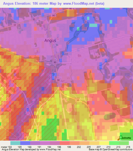 Angus,Canada Elevation Map
