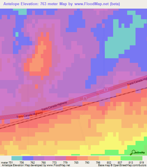 Antelope,Canada Elevation Map