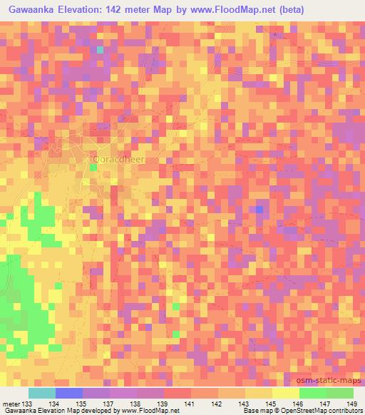 Gawaanka,Somalia Elevation Map