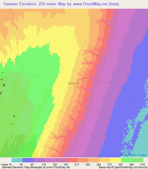 Gawaan,Somalia Elevation Map