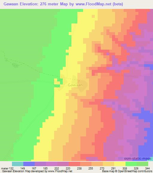Gawaan,Somalia Elevation Map