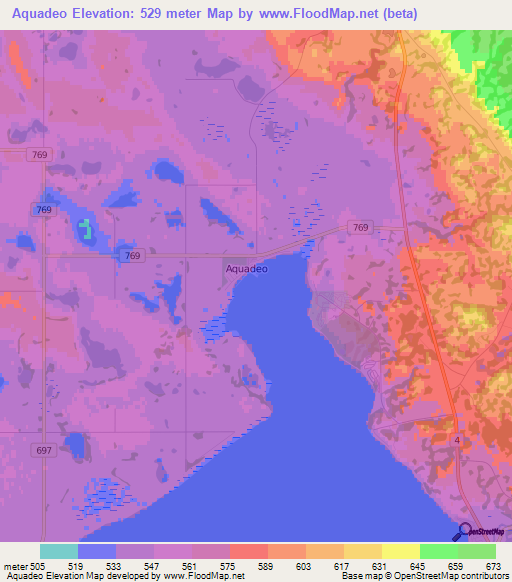 Aquadeo,Canada Elevation Map