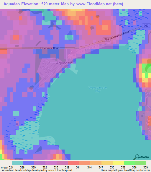 Aquadeo,Canada Elevation Map
