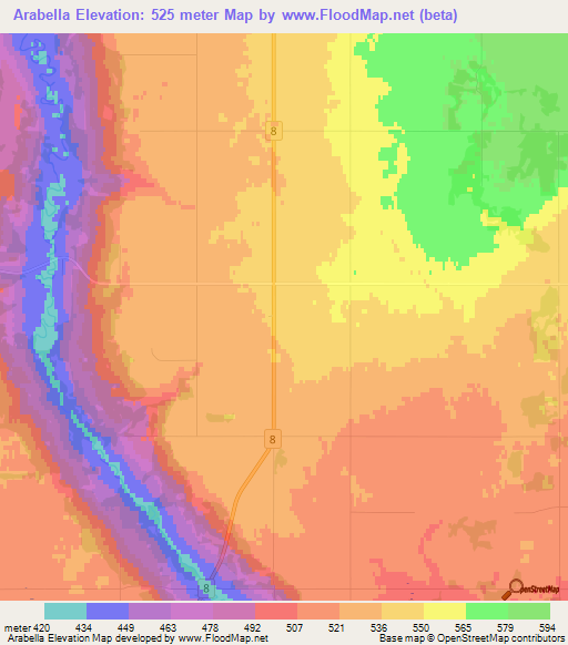 Arabella,Canada Elevation Map