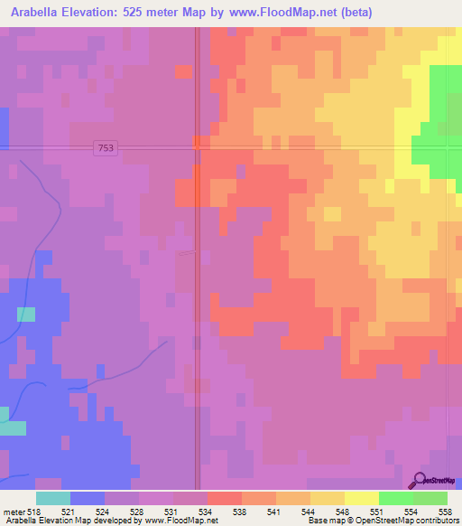 Arabella,Canada Elevation Map