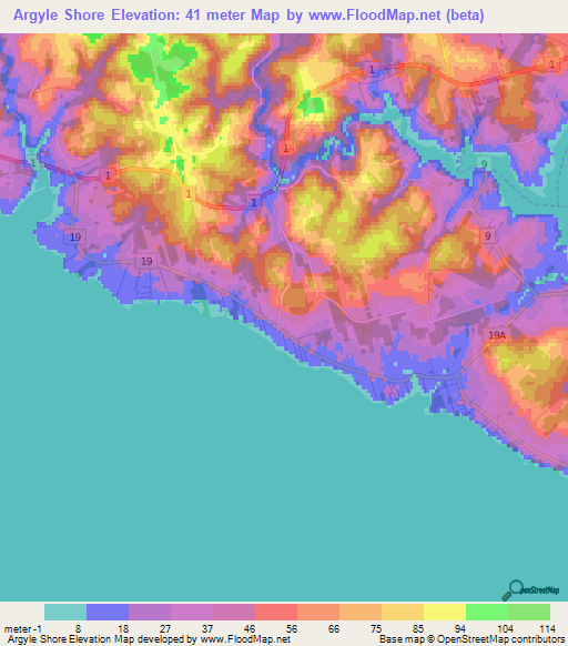 Argyle Shore,Canada Elevation Map
