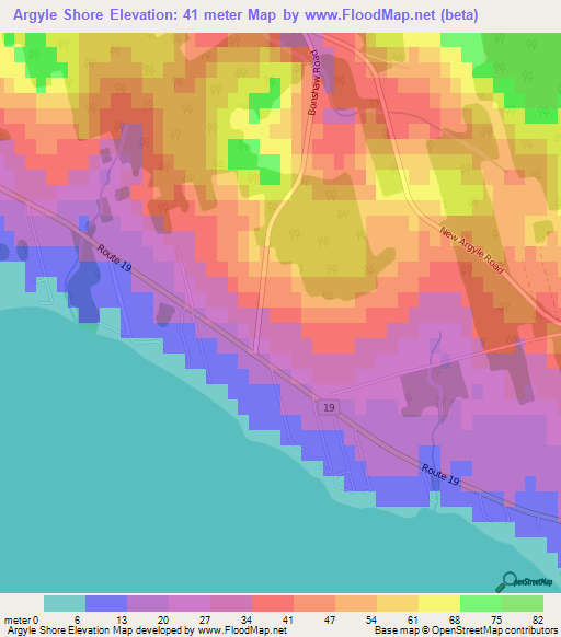 Argyle Shore,Canada Elevation Map