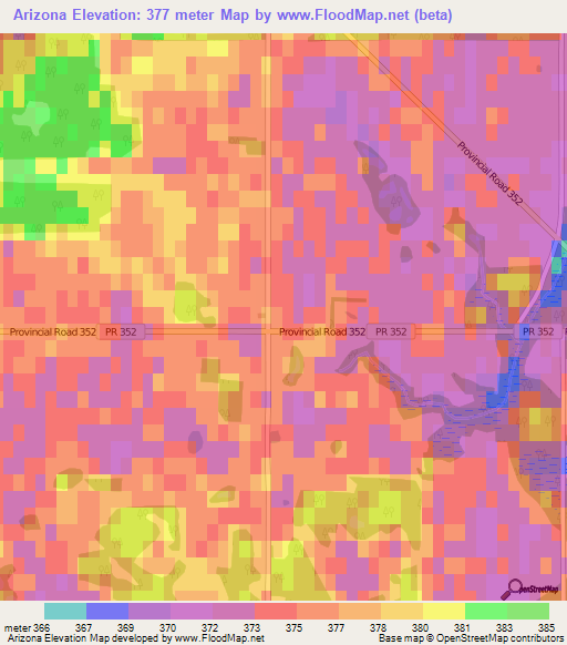 Arizona,Canada Elevation Map