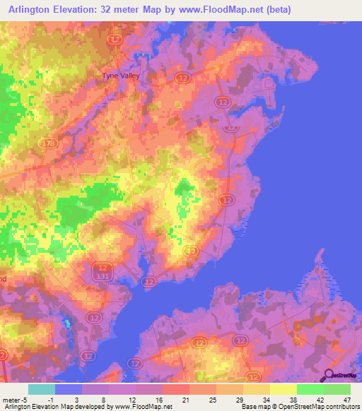 Arlington,Canada Elevation Map
