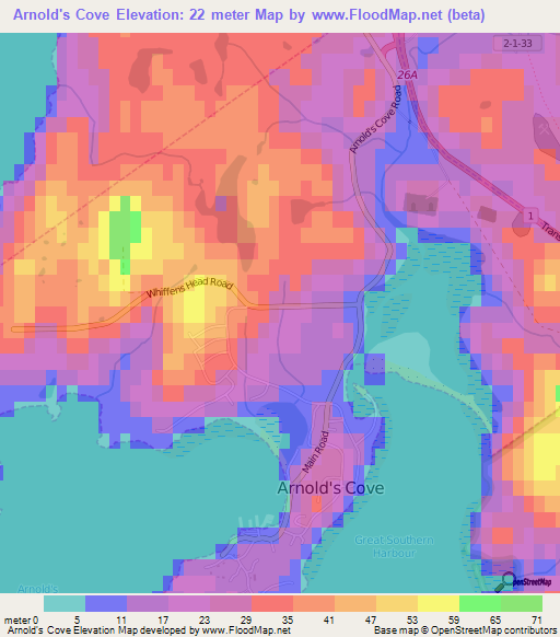 Arnold's Cove,Canada Elevation Map
