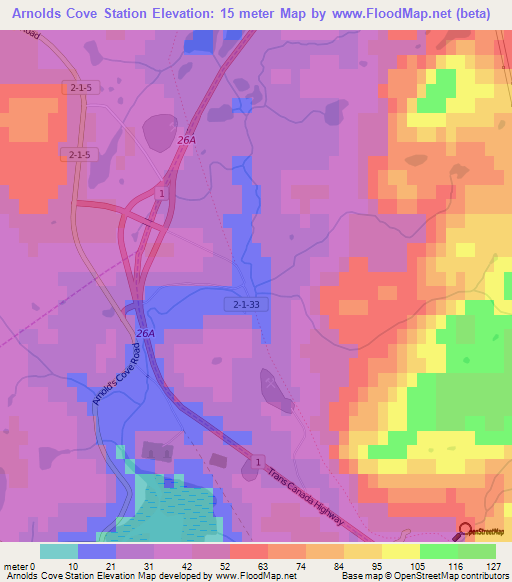 Arnolds Cove Station,Canada Elevation Map