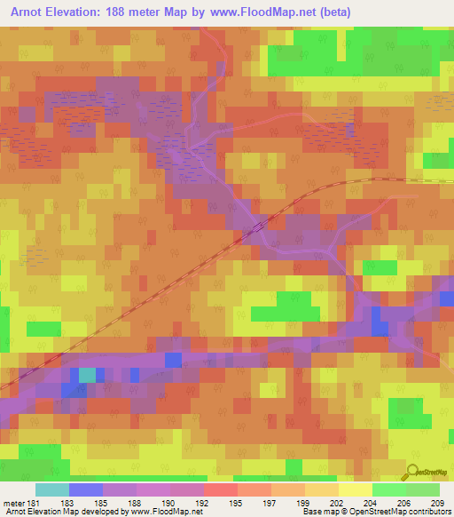 Arnot,Canada Elevation Map