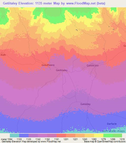 Getiitaley,Somalia Elevation Map