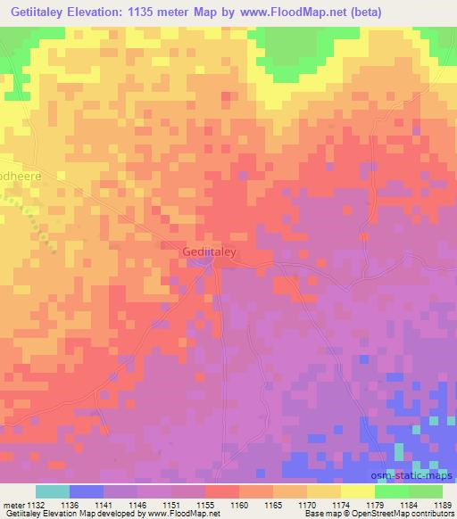 Getiitaley,Somalia Elevation Map