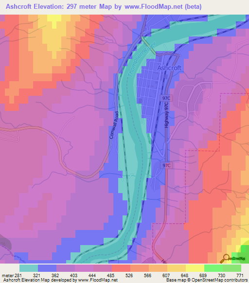 Ashcroft,Canada Elevation Map