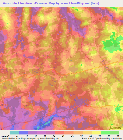 Avondale,Canada Elevation Map