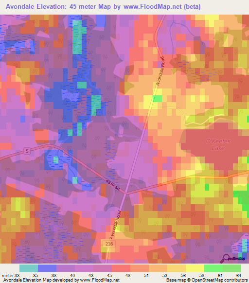 Avondale,Canada Elevation Map