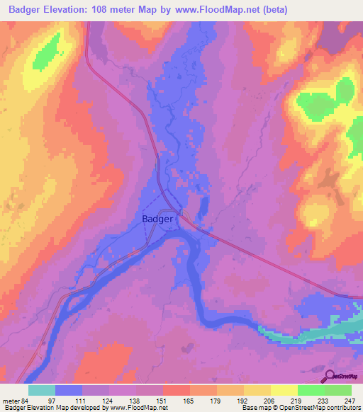 Badger,Canada Elevation Map