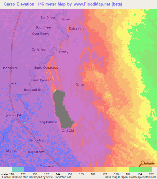 Garso,Somalia Elevation Map