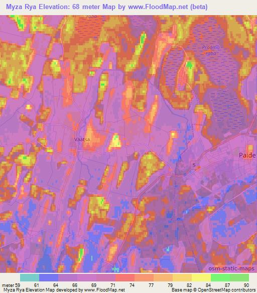 Myza Rya,Estonia Elevation Map