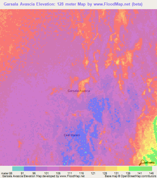 Garsala Avascia,Somalia Elevation Map