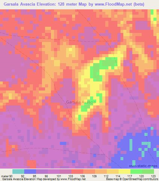 Garsala Avascia,Somalia Elevation Map