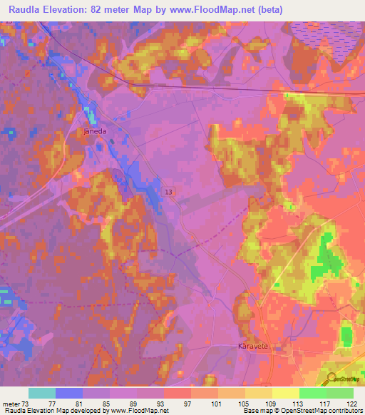 Raudla,Estonia Elevation Map